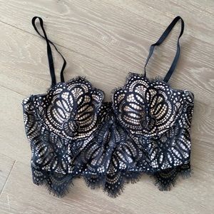 Black and nude lace bustier corset crop top
